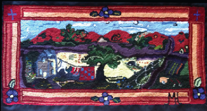 A hooked rug depicting Metis lands